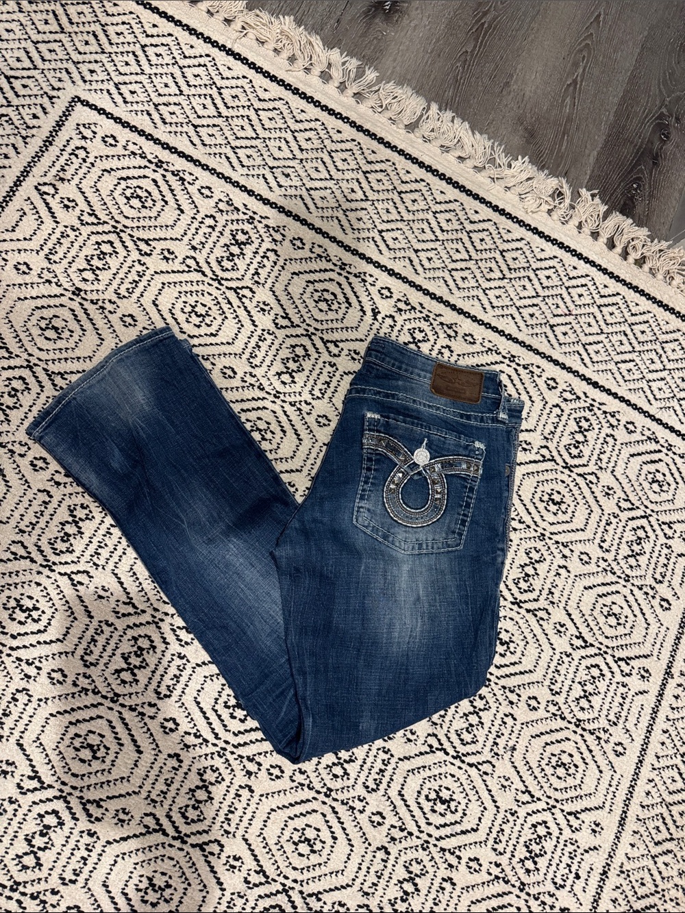 Big Star Maddie Women's Medium Blue Bootcut Jeans with Embellished Pocket